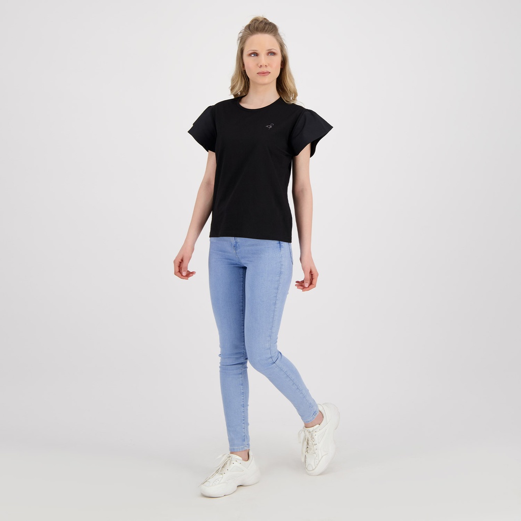 T-shirt femme manches courtes avec volant et broderie