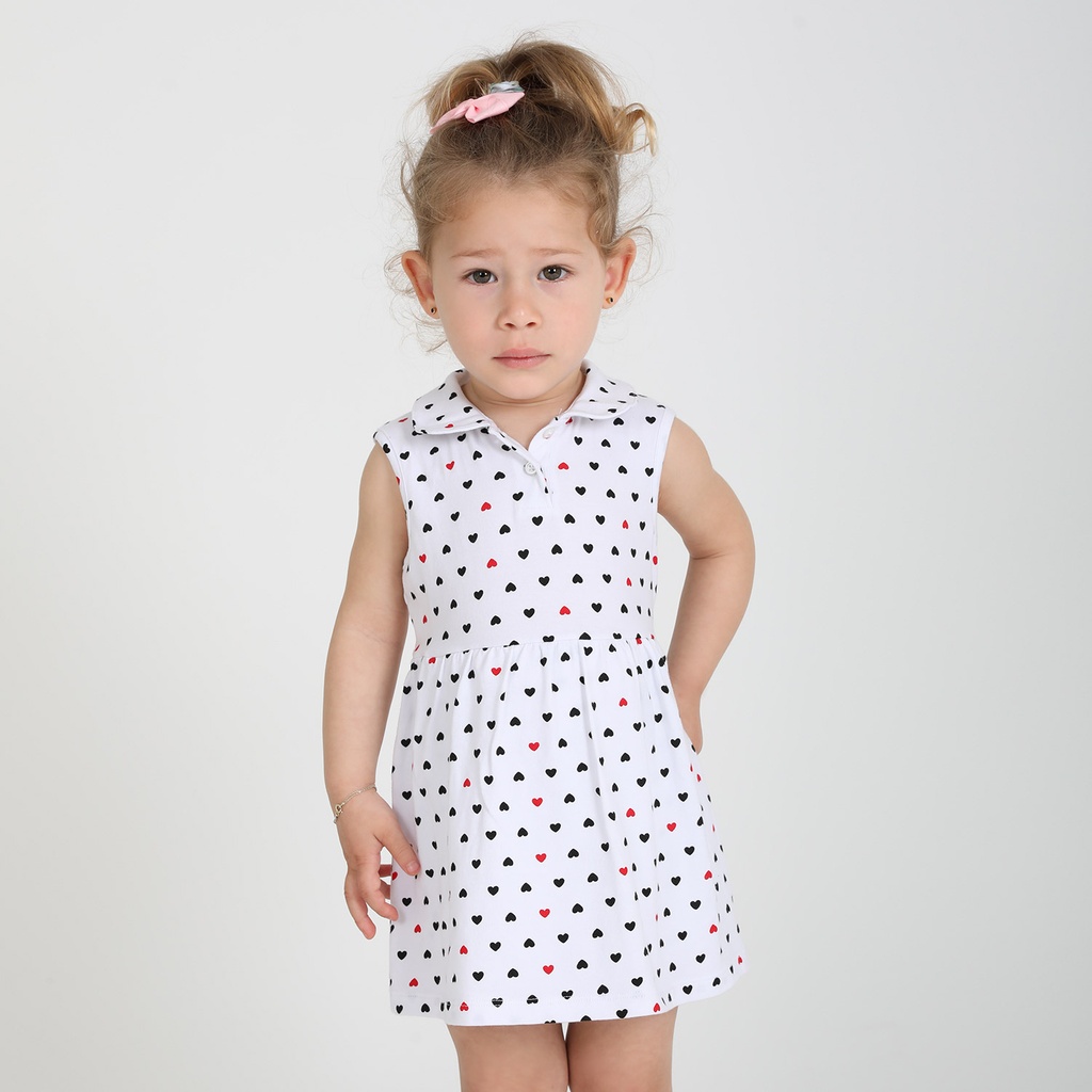 Robe polo bébé col claudine imprimé coeur