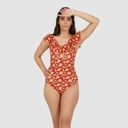 Maillot de bain femme avec volant imprimé retro earth