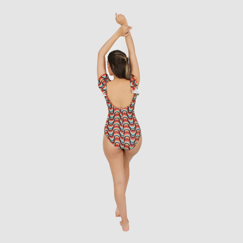 Maillot de bain femme avec volant imprimé retro