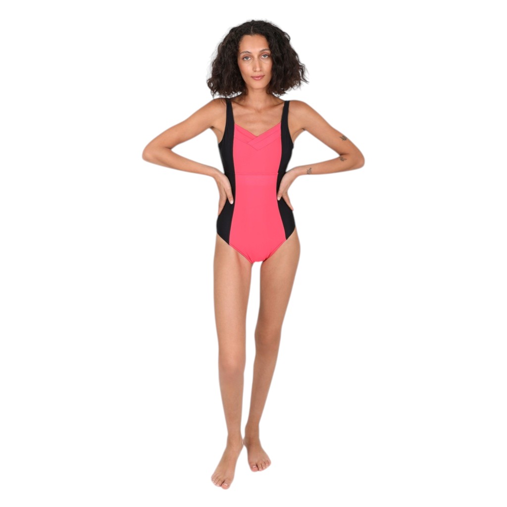 Maillot de bain femme bi-couleur col V