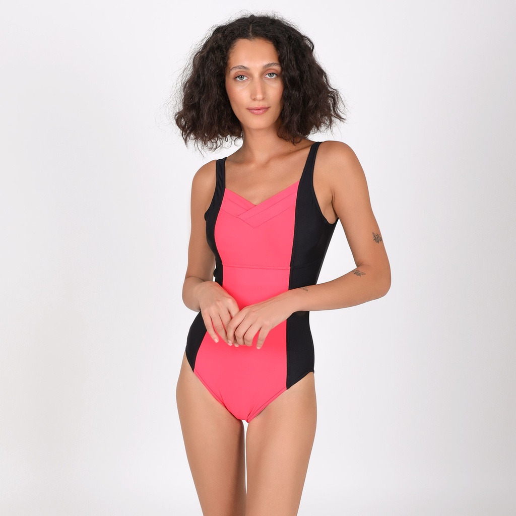 Maillot de bain femme bi-couleur col V