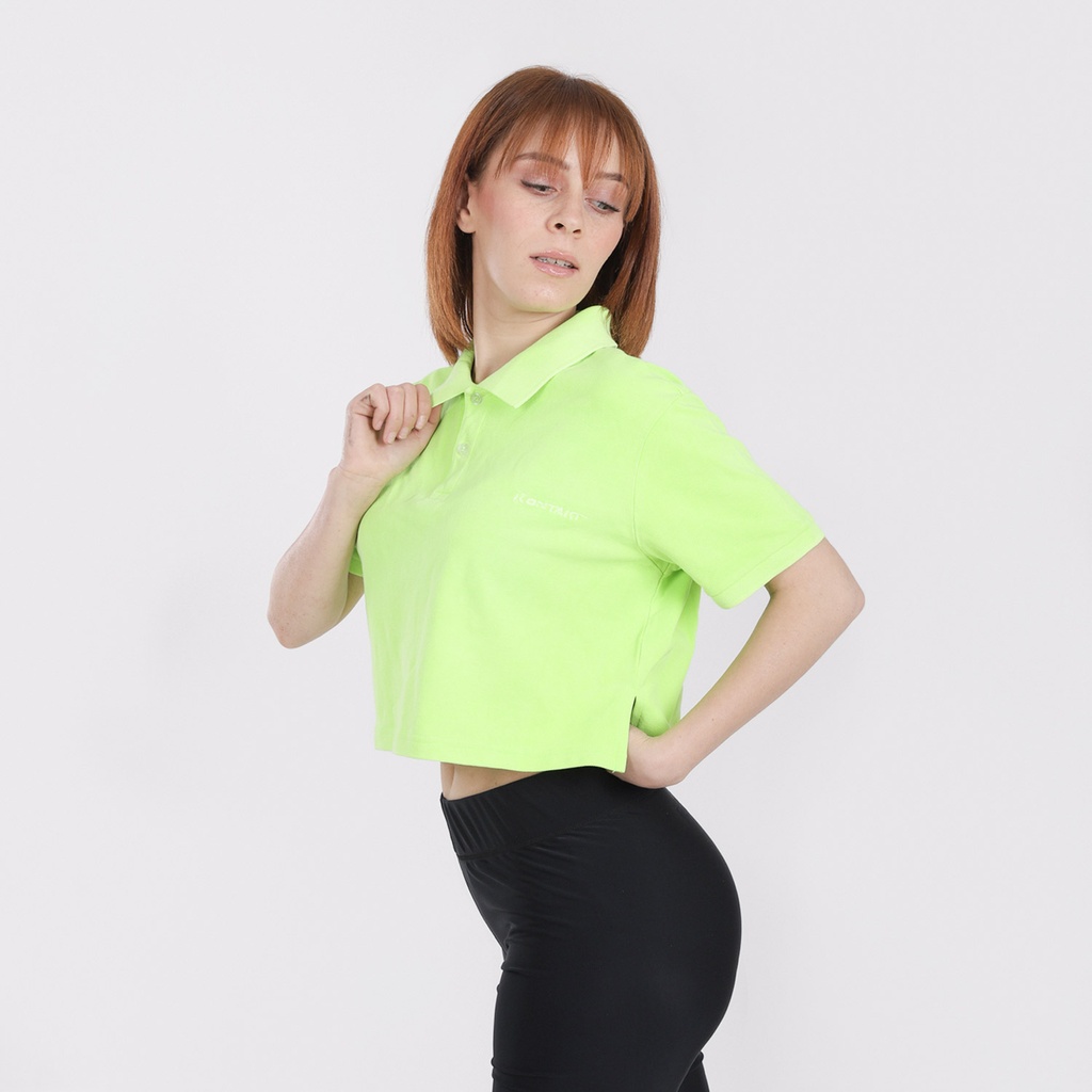 Polo crop femme fluo