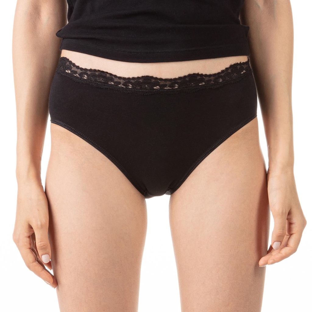 Lot de 2 slips taille mi-haute femme bords dentelle et coton stretch