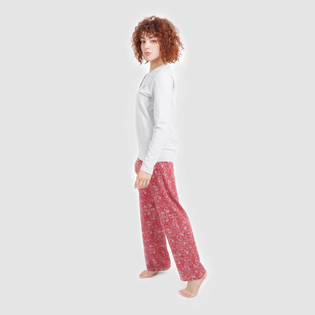 Pyjama femme manches longues avec patte boutonnée
