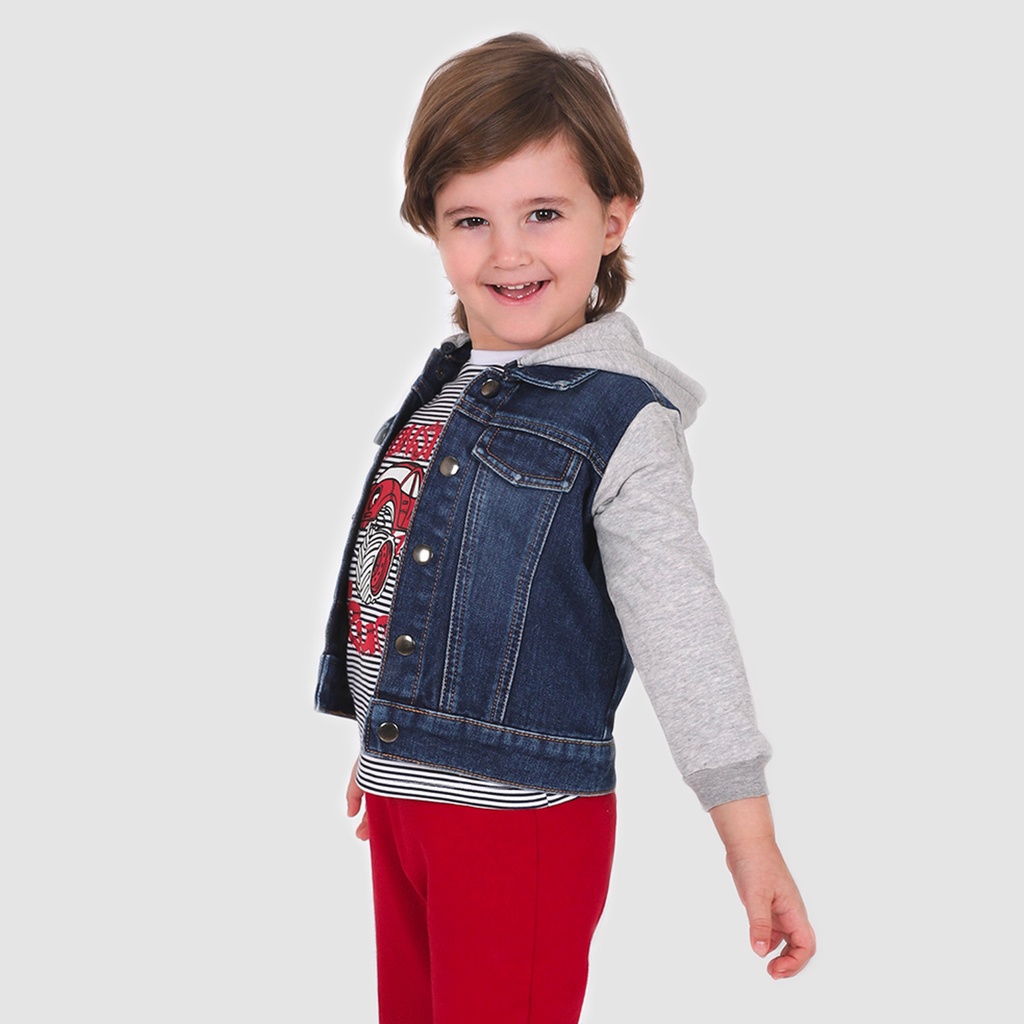 Veste en jeans bébé avec manches et capuche en molleton