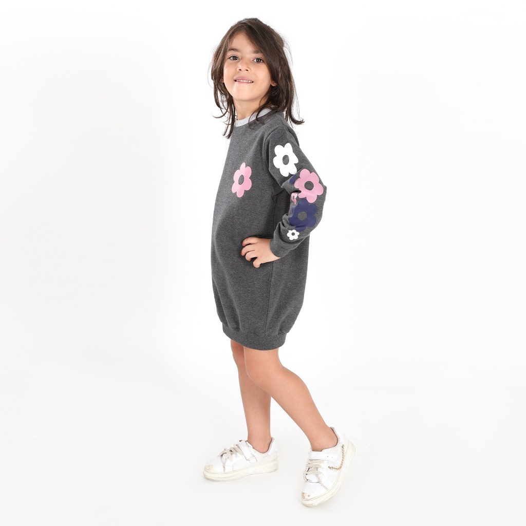 Robe sweat fille bi-couleur FLEURS