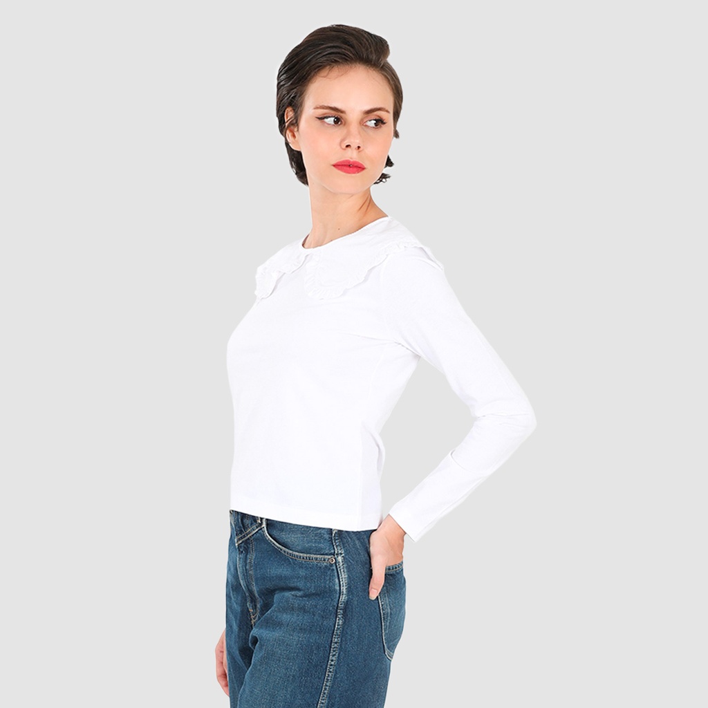 T-shirt femme manches longues avec col claudine