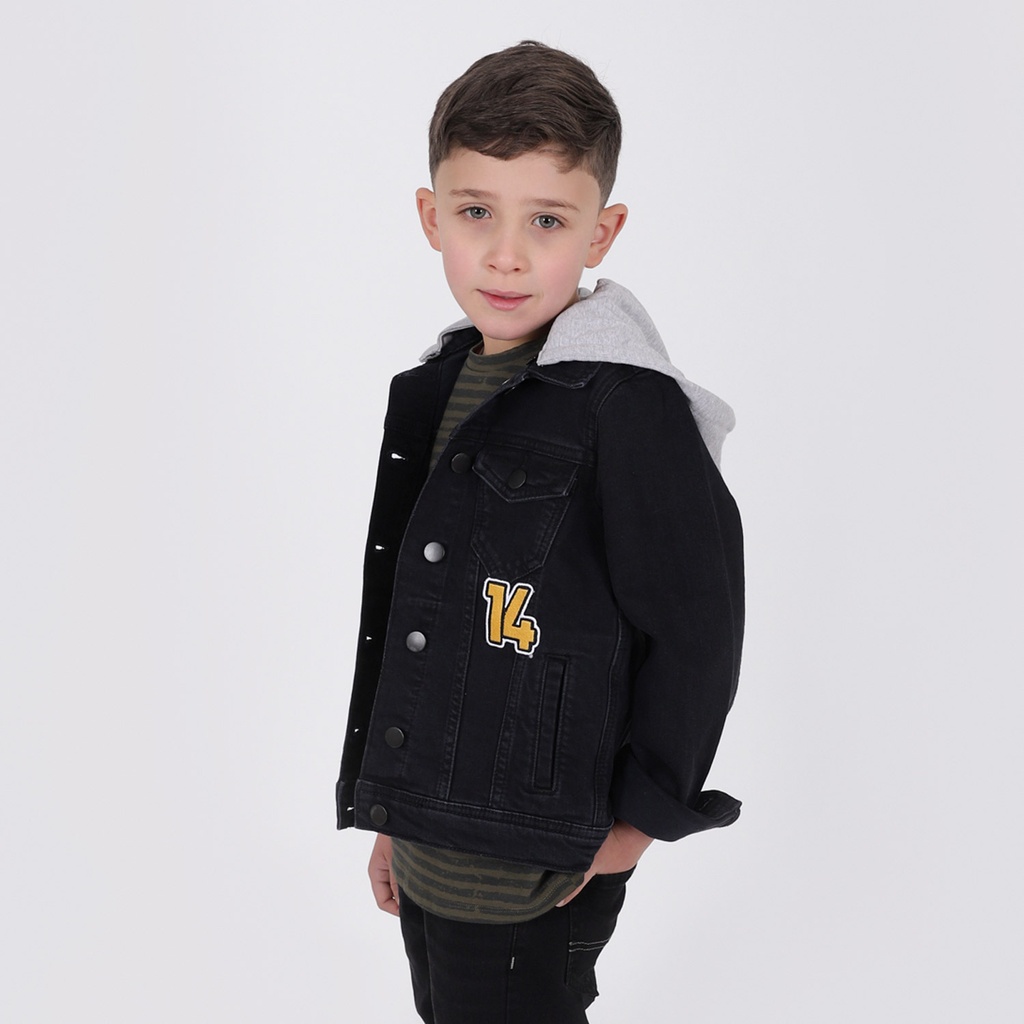 Veste en jeans garçon avec capuche amovible et patch 14