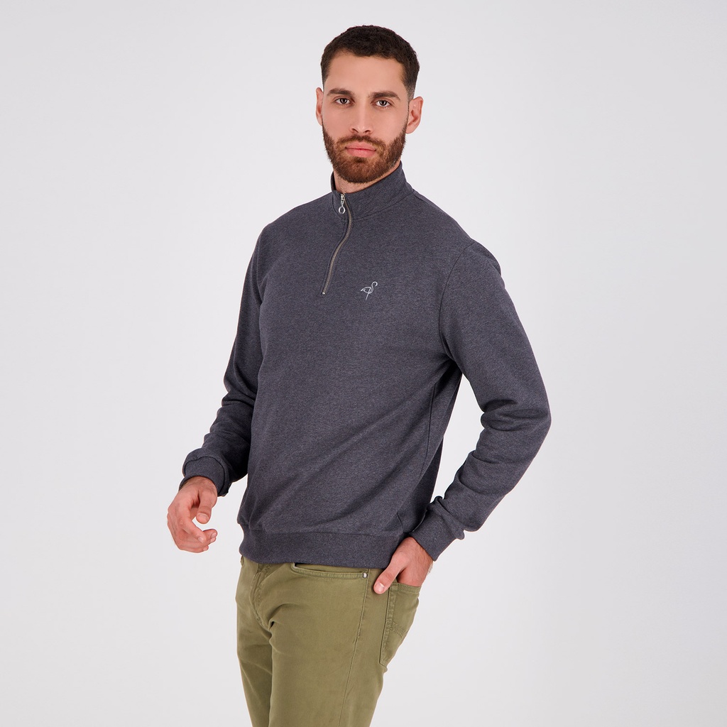 Sweat homme col montant avec zip et broderie