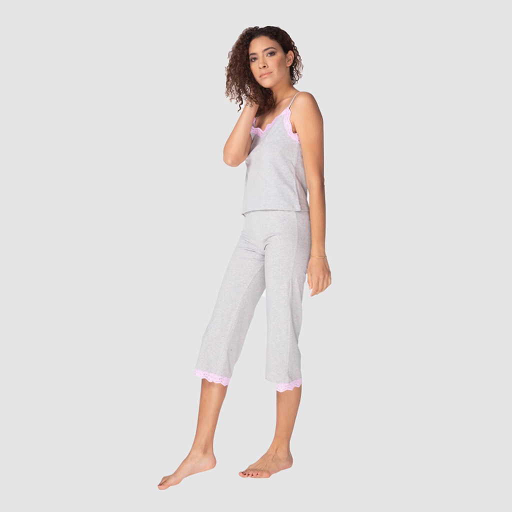 Pyjama femme Bretelle décolleté dentelle+ pantacourt