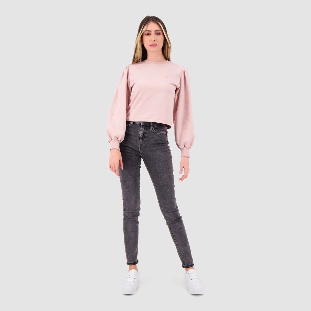 Sweat femme avec manches bouffantes et broderie