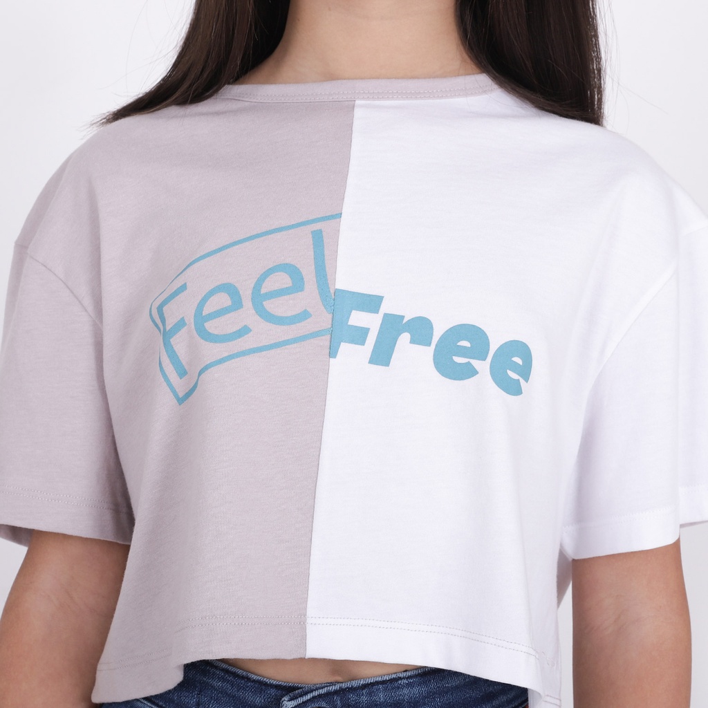 T-shirt fille crop bi-couleur FEEL FREE