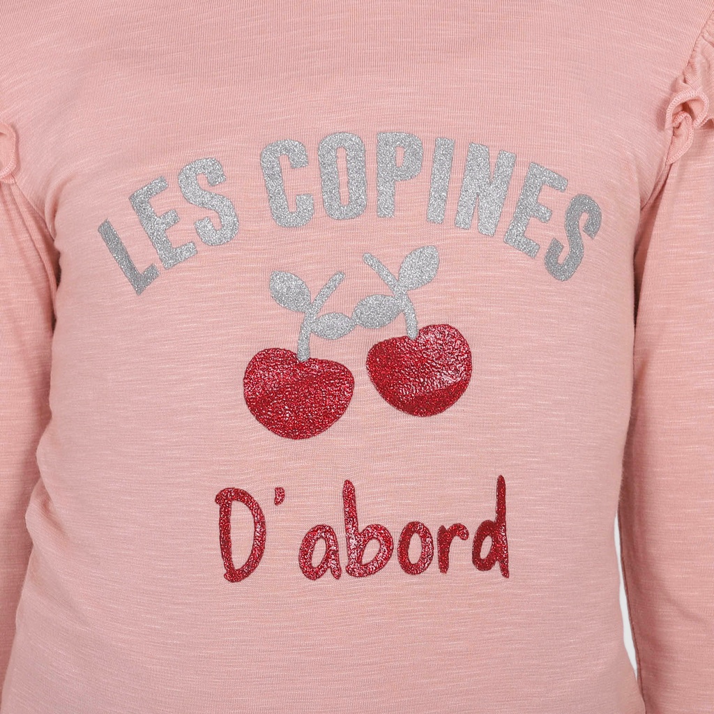 T-shirt fille manches longues avec volant et paillettes LES COPINES D'ABORD