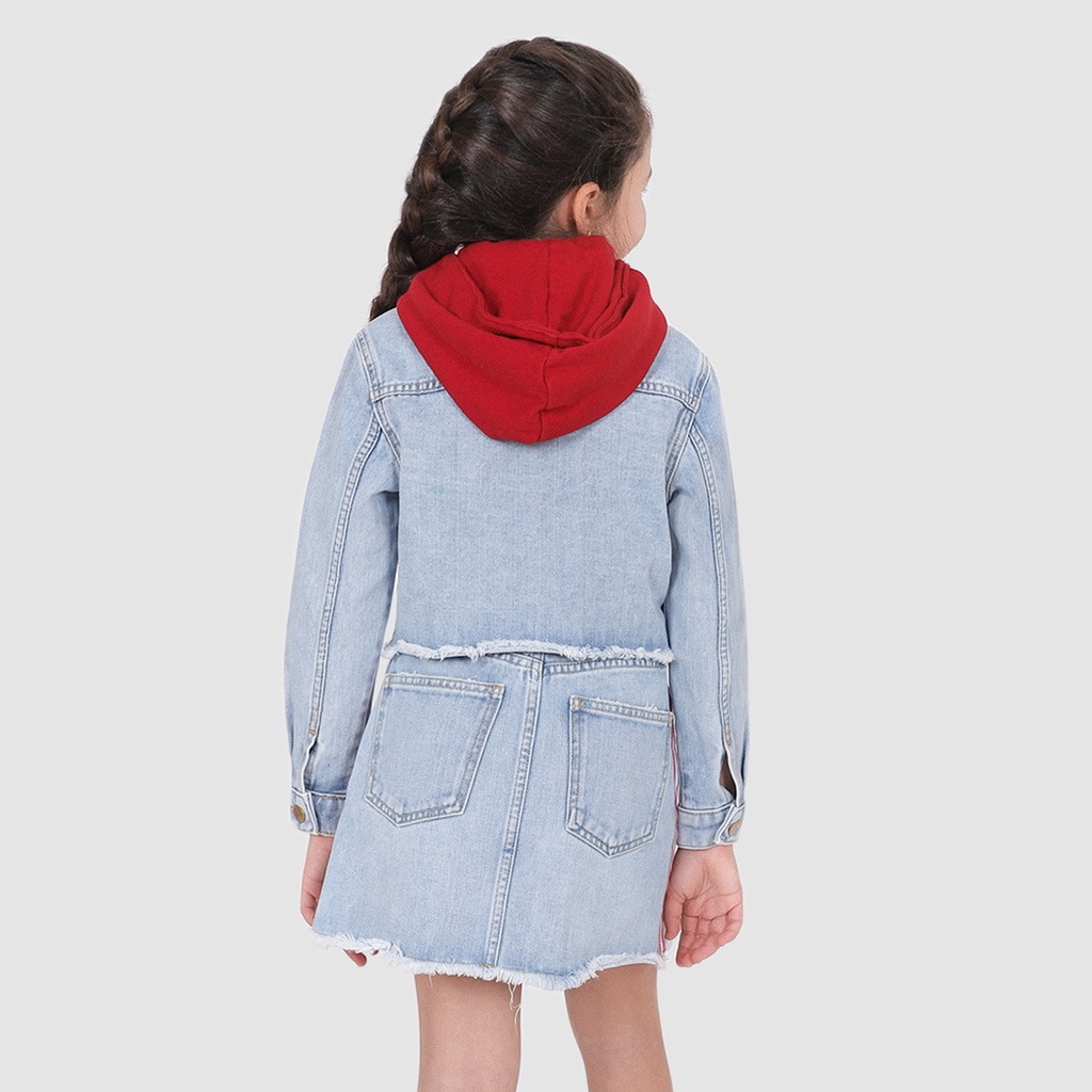 Veste crop fille en jeans avec capuche amovible