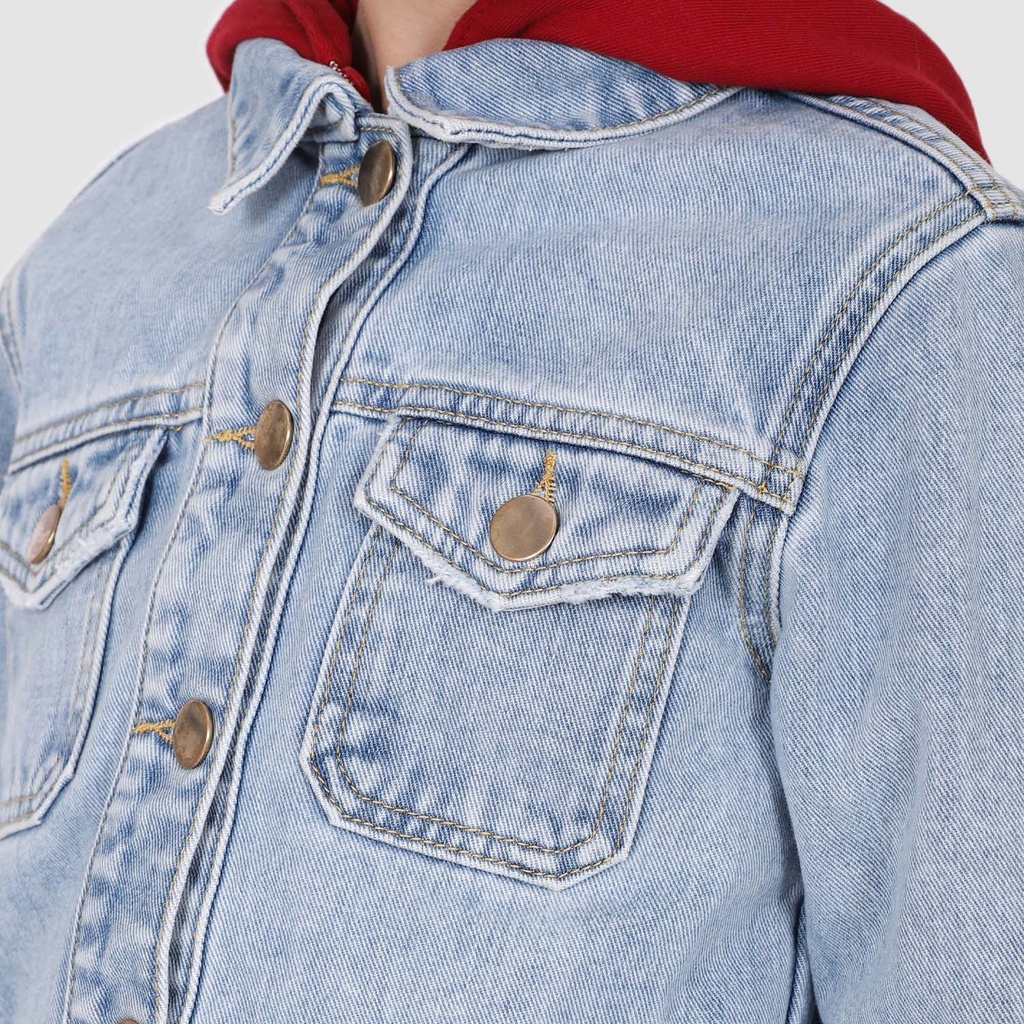 Veste crop fille en jeans avec capuche amovible