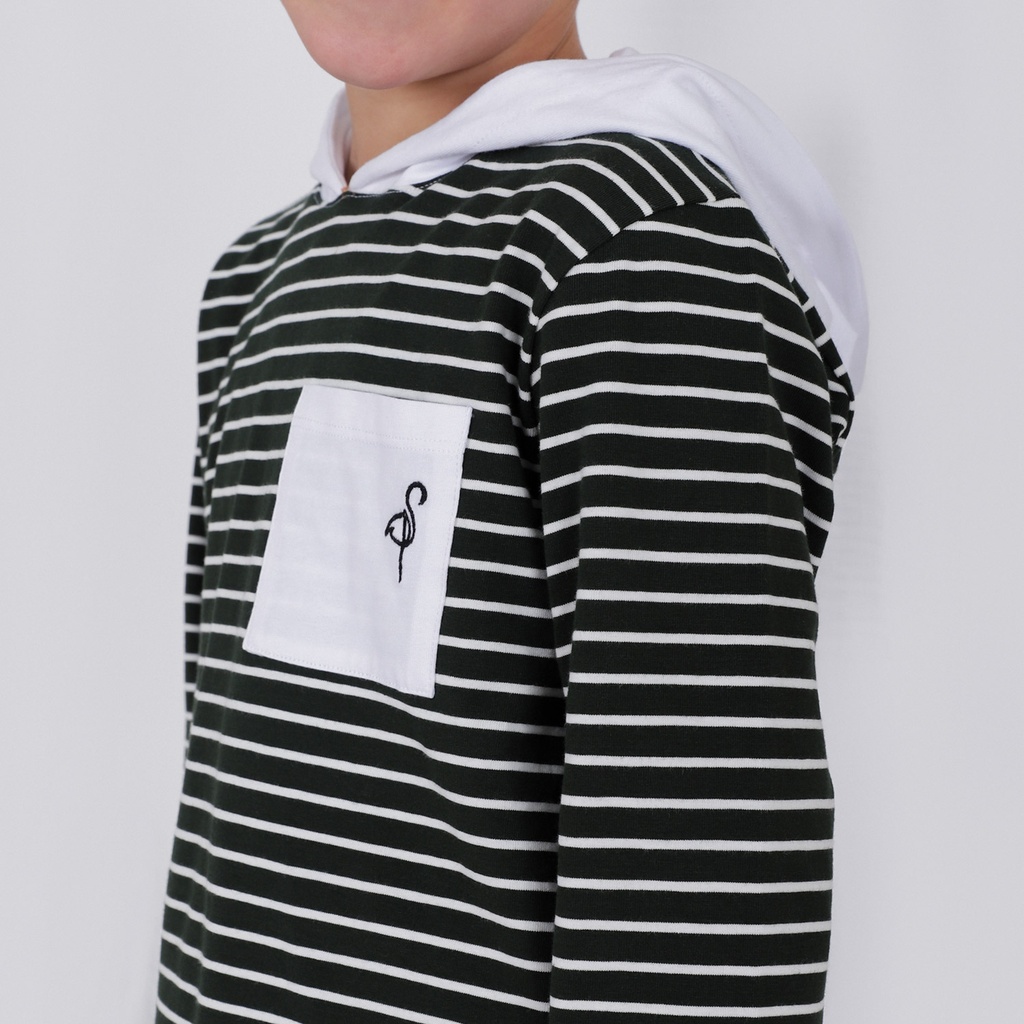 T-shirt garçon manches longues avec capuche et poche contrastés