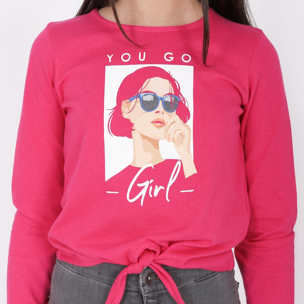 T-shirt fille manches longues noué YOU GO GIRL