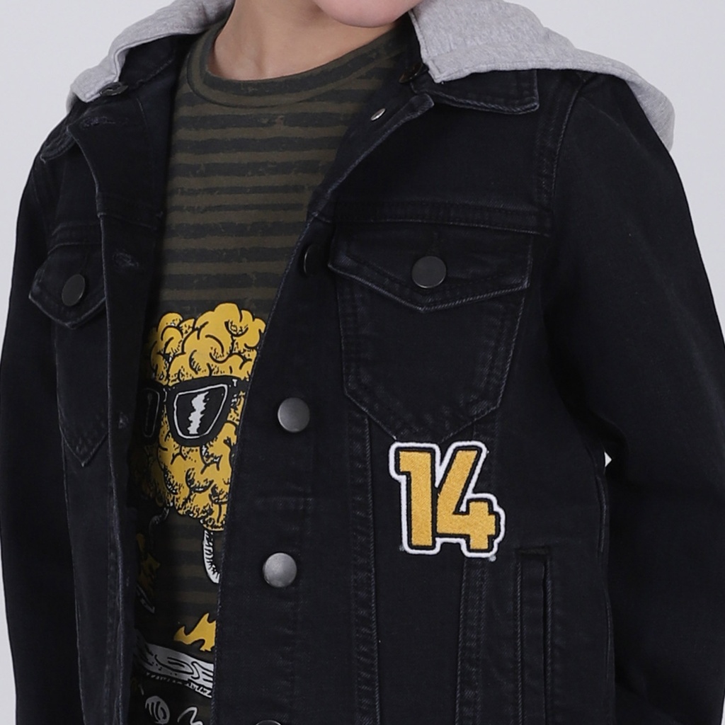 Veste en jeans garçon avec capuche amovible et patch 14