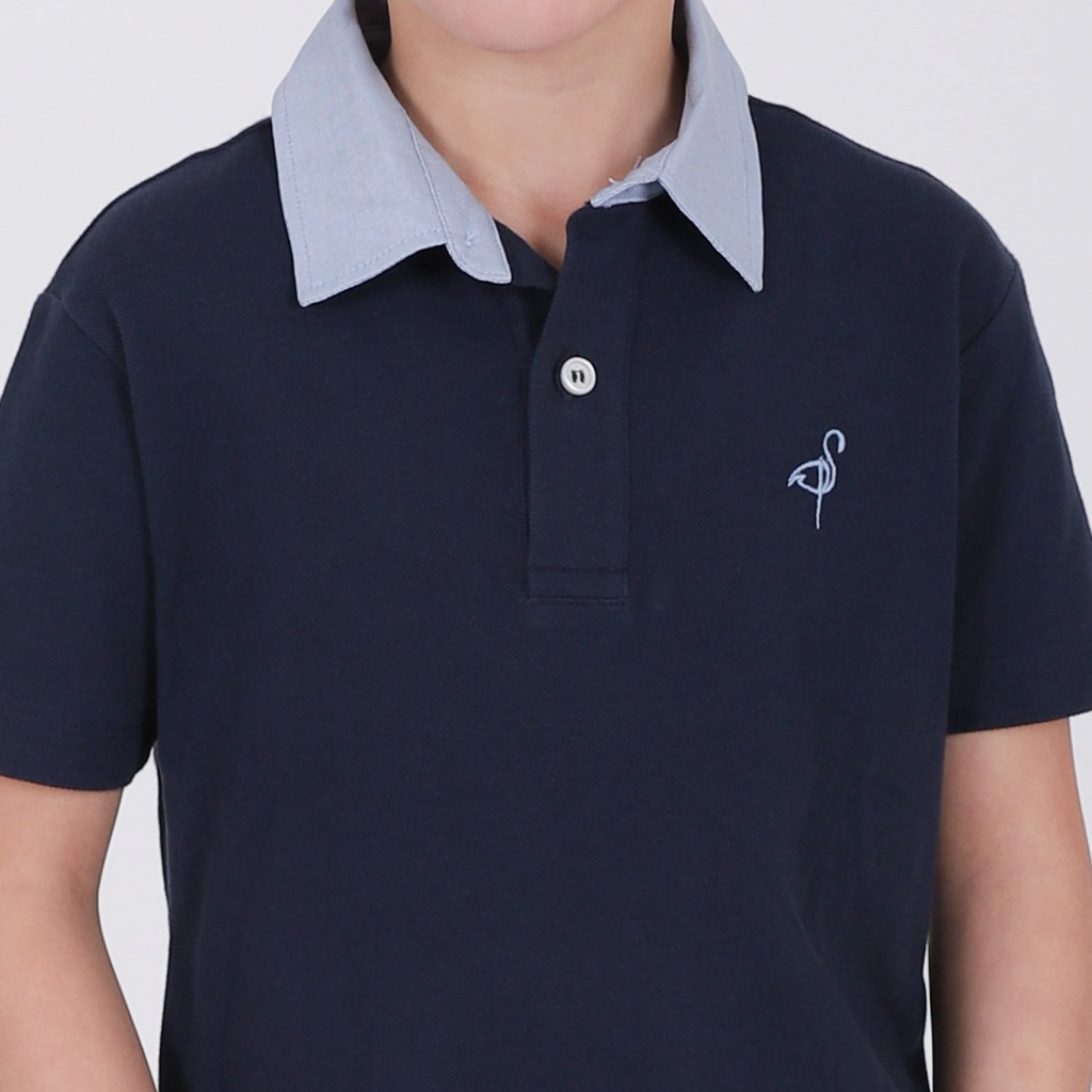 Polo garçon manches courtes avec détail chaine et trame et broderie