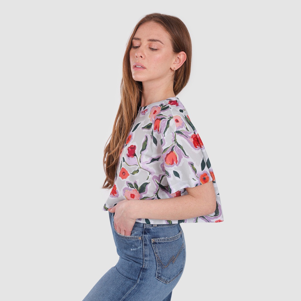 T-shirt crop femme imprimé fleur