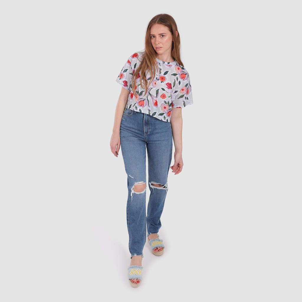 T-shirt crop femme imprimé fleur