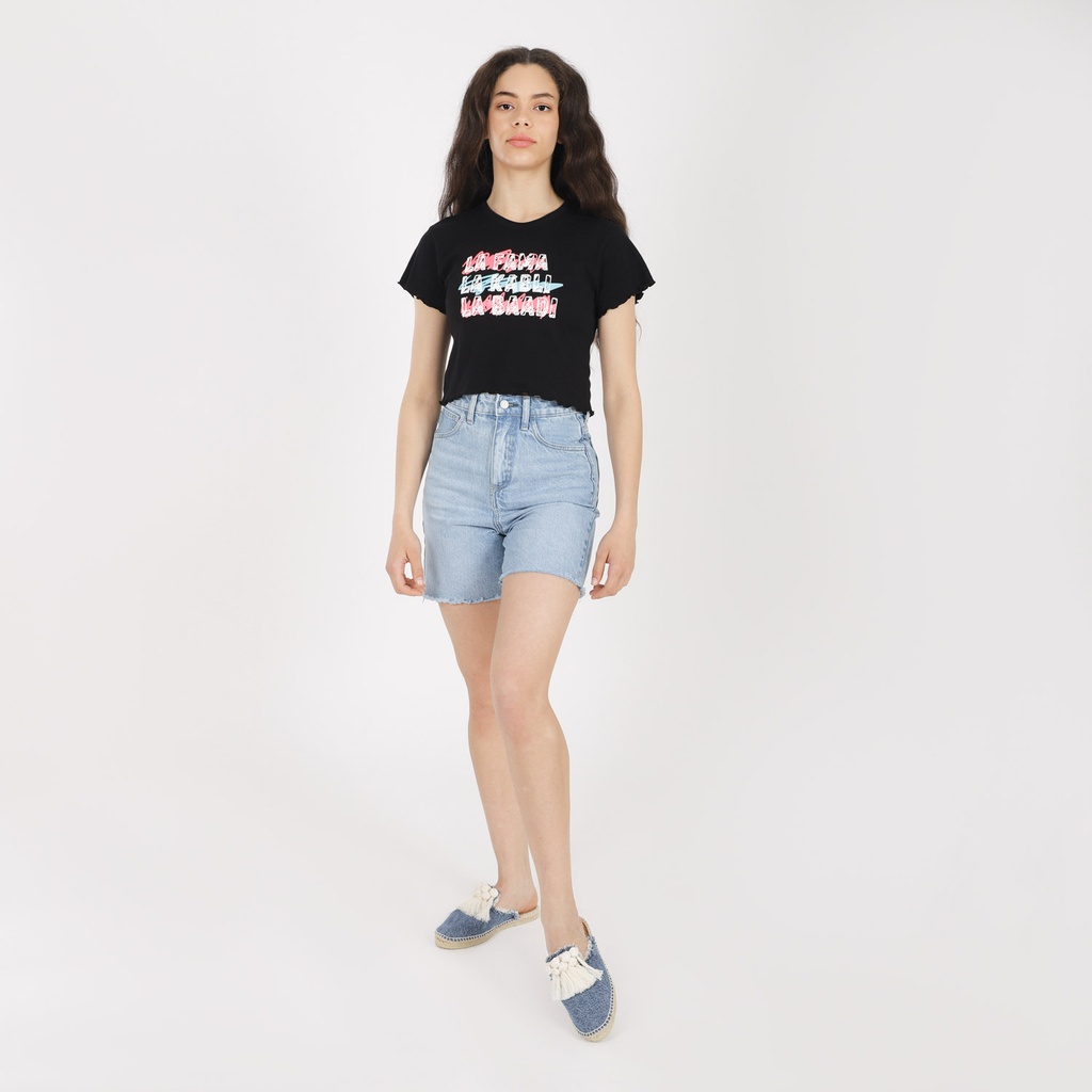 T-shirt crop côtelé femme manches courtes LA FAMA LA KABLI LA BAADI