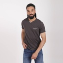 T-shirt homme manches courtes col tunisien et poche passepoilée