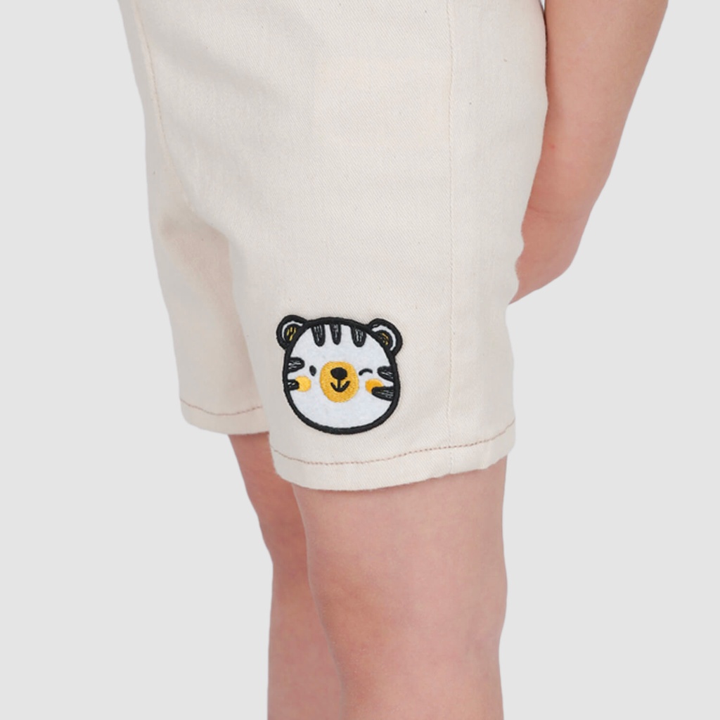 Salopette short bébé en serge de coton avec patch TIGRE