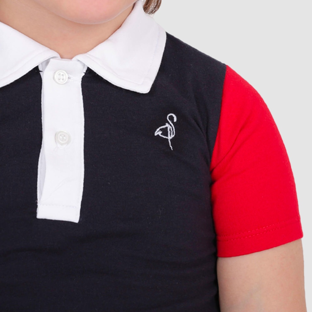 Polo bébé body manches courtes contrastées avec broderie