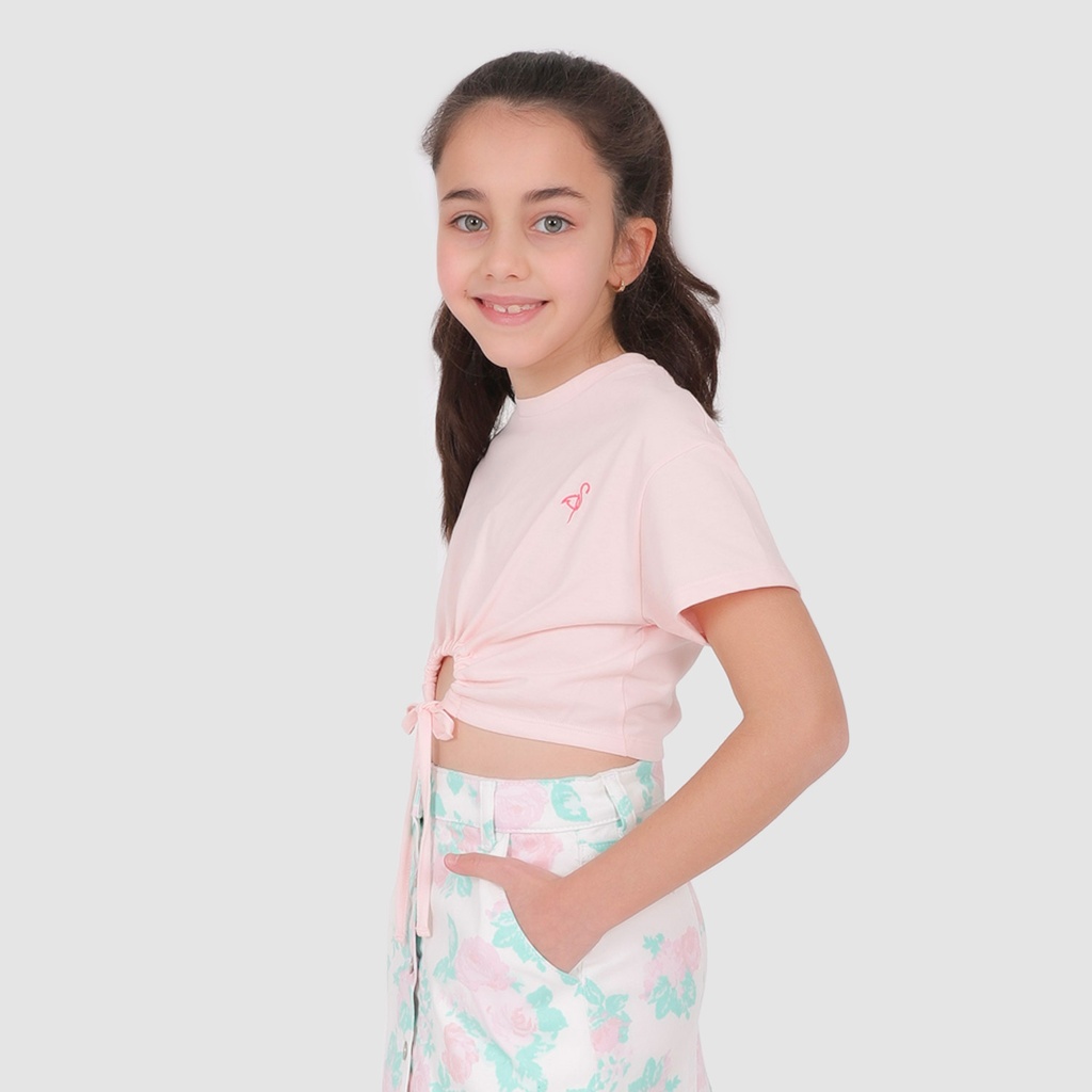 T-shirt crop fille manches courtes noué BALLERINE