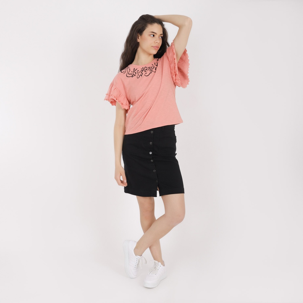 T-shirt femme manches courtes avec volant  كون كيما إنتي