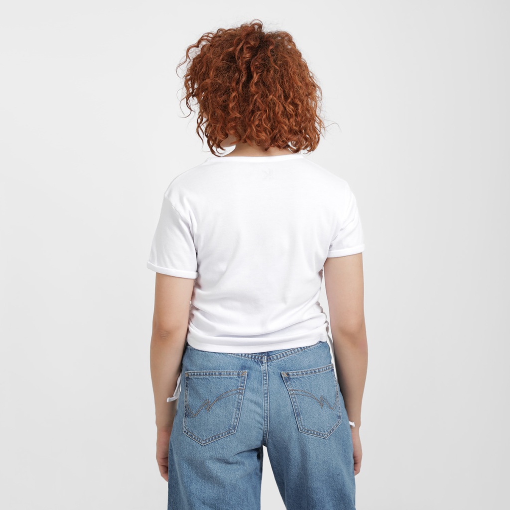 T-shirt côtelé femme manches courtes avec cordon de serrage