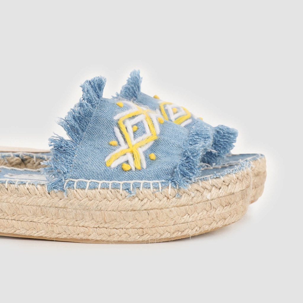 Sandales espadrilles femme en jeans avec motif berbère