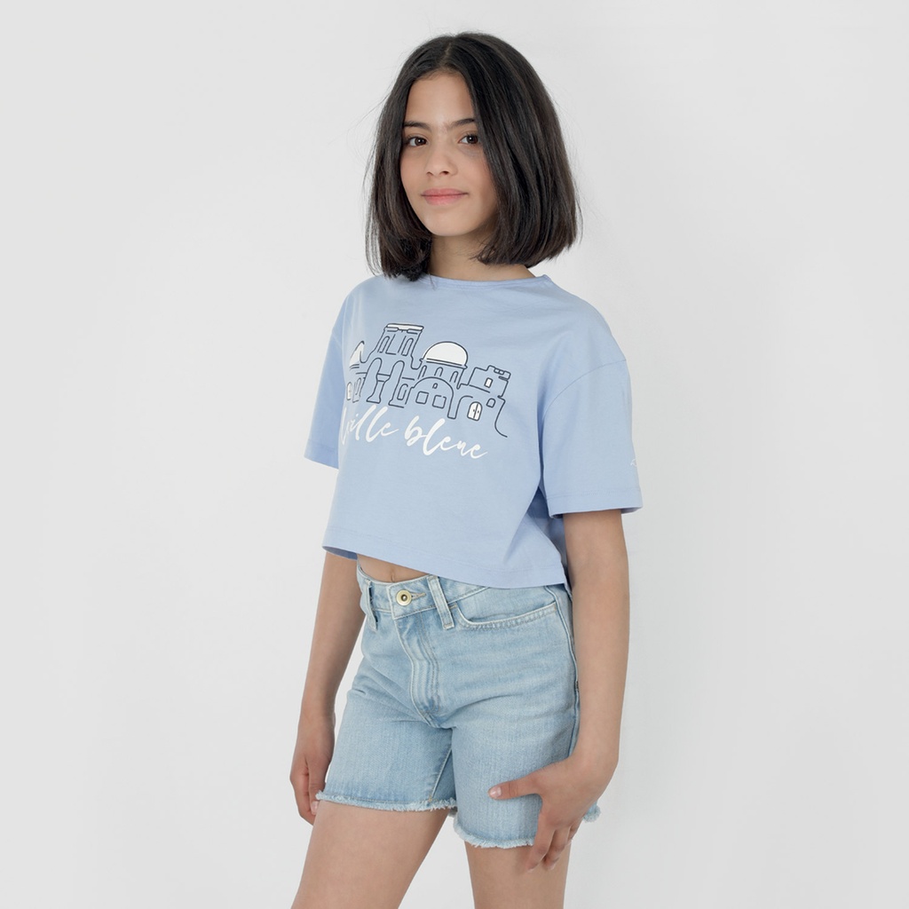 T-shirt crop fille manches courtes LA VILLA BLEUE