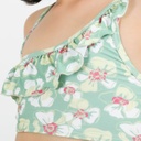 Bikini fille manche latérale imprimé fleur verte