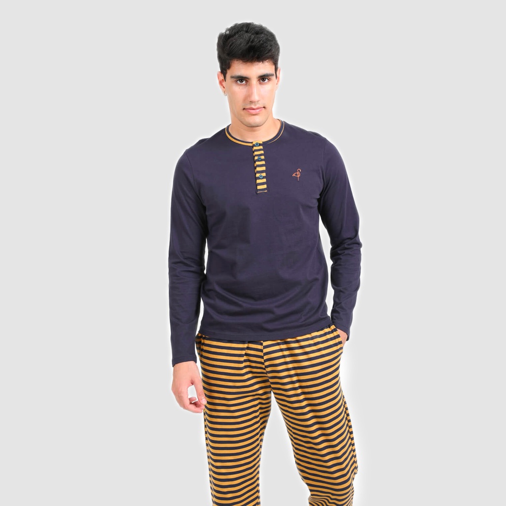 Pyjama homme manches longues avec patte boutonnage