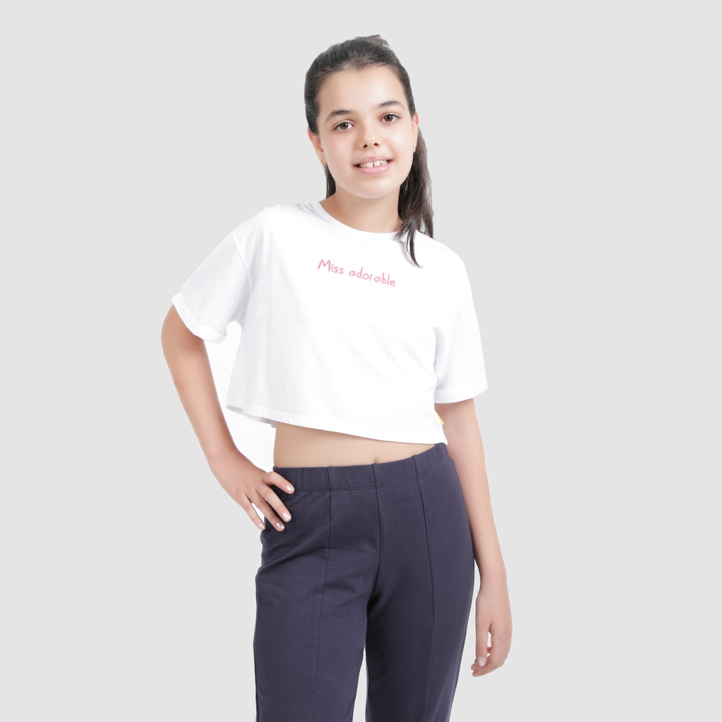 T-shirt crop fille manches courtes avec revers MISS ADORABLE