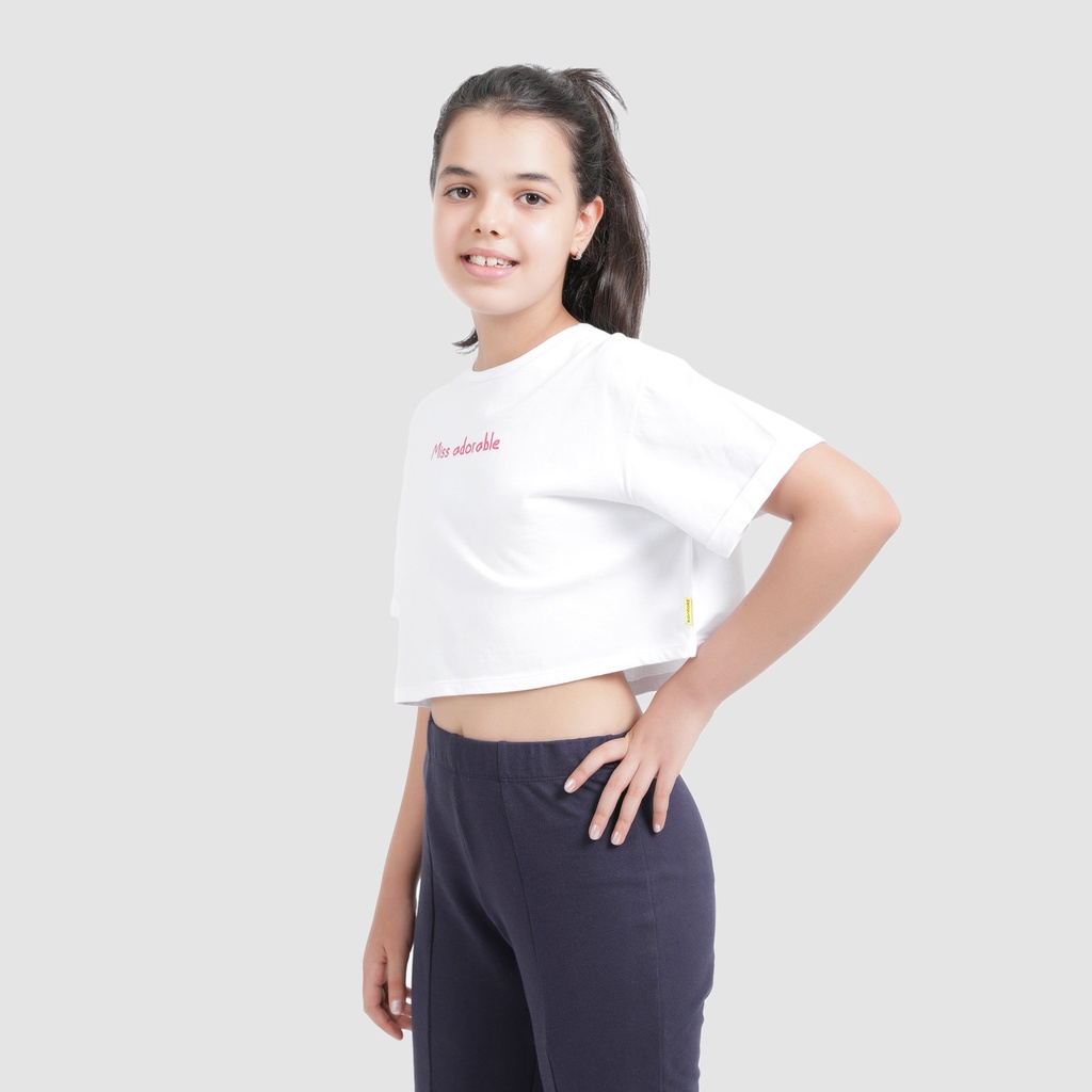 T-shirt crop fille manches courtes avec revers MISS ADORABLE