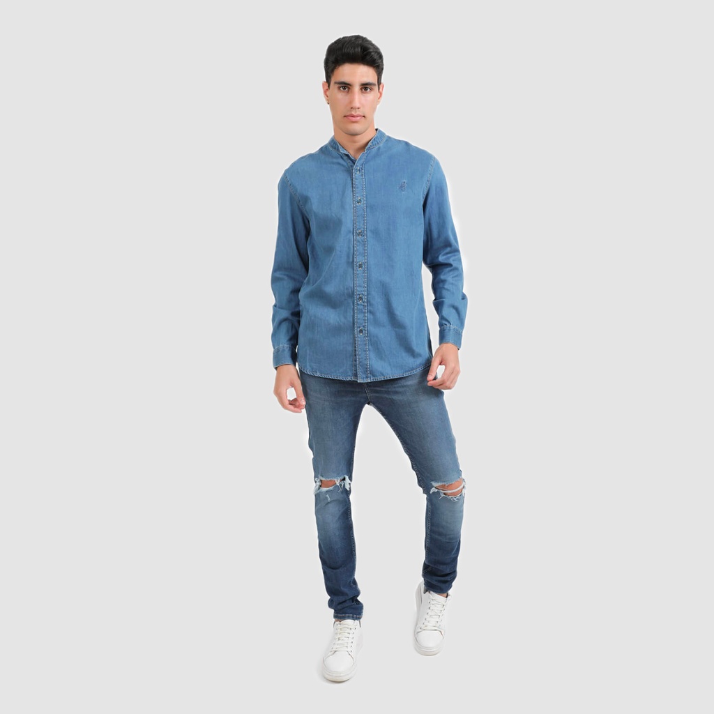 Chemise col tunisien homme en jeans - TAMIM