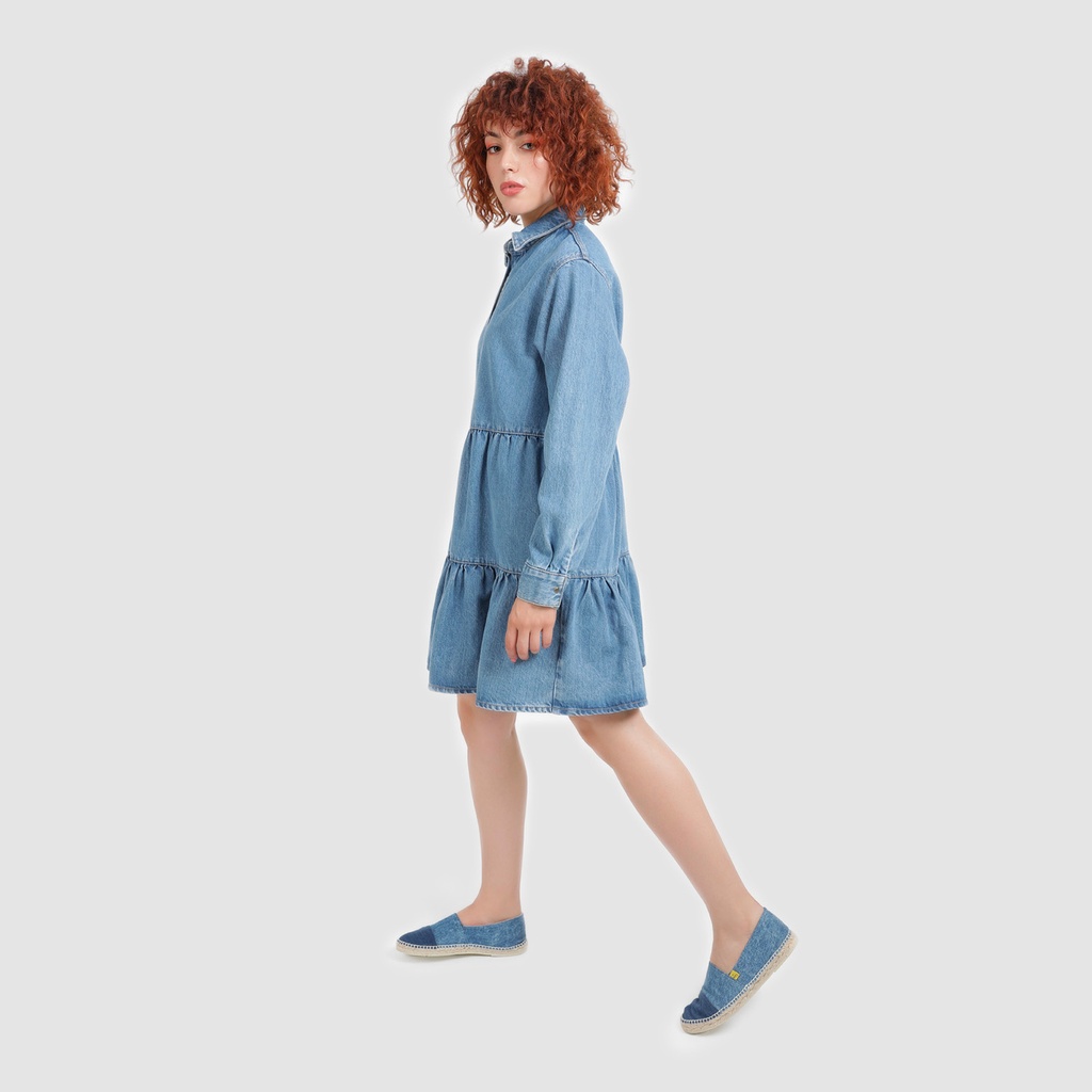 Robe chemise femme a volants en jeans- RAFLA