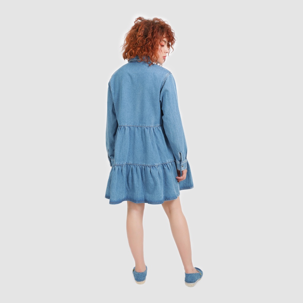 Robe chemise femme a volants en jeans- RAFLA