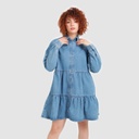 Robe chemise femme a volants en jeans- RAFLA