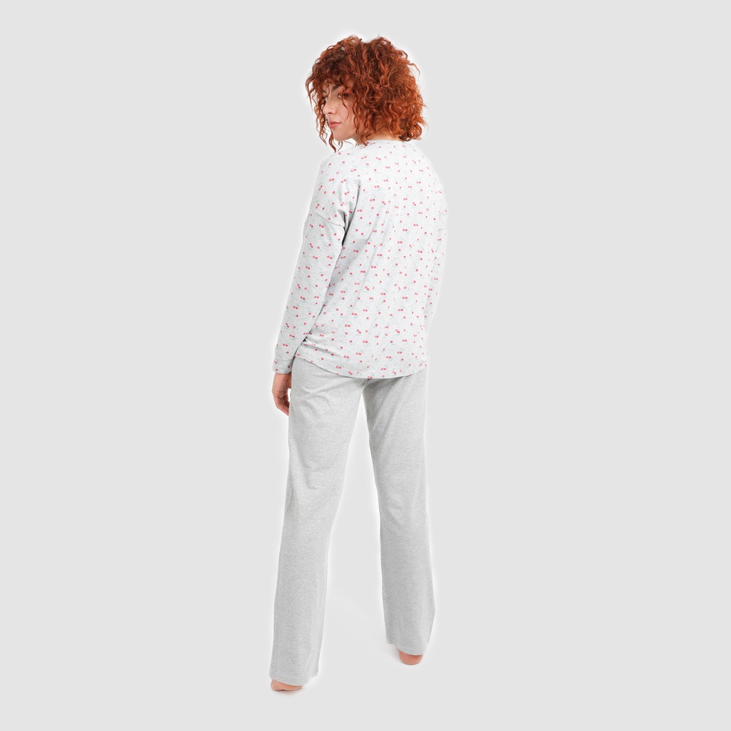 Pyjama femme col V manches longues avec poche