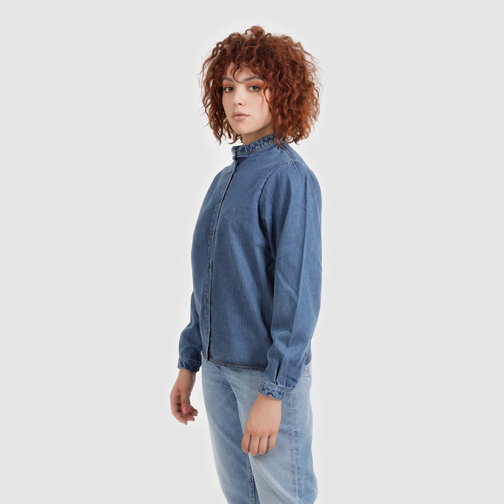 Blouse femme col tunisien en jeans- TAMIMA