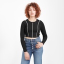 T-shirt crop côtelé femme manches longues avec flat lock