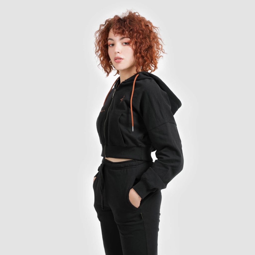 Hoodie crop zippé femme avec détails couture