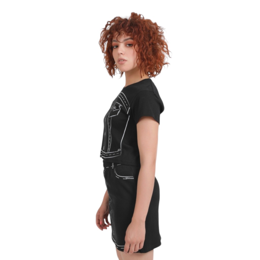 T-shirt crop côtelé femme manches courtes CROQUIS DENIM