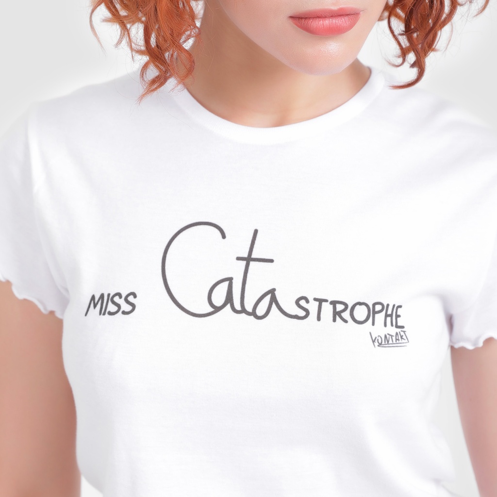 T-shirt crop côtelé femme manches courtes MISS CATASTROPHE