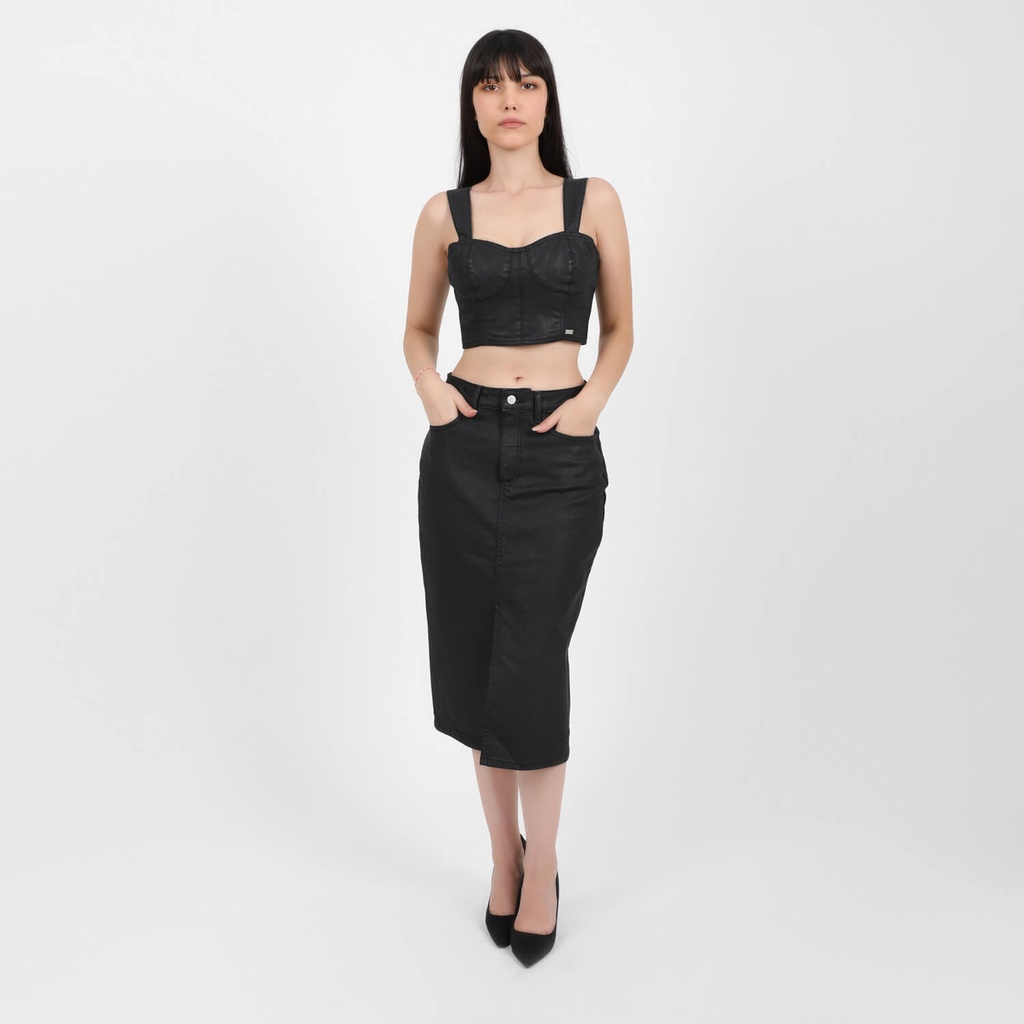 Jupe midi femme effet cuir- MIRA